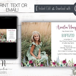 LDS Baptism Invitation Digital Download, LDS Baptism Invite Girl, LDS Baptism Announcement, Lds Baptism Invite Template