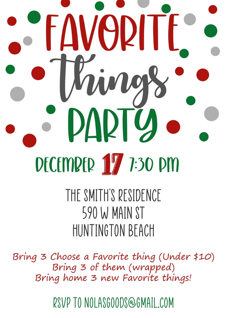 Favorite Things Party Invitation Custom Printable | Etsy