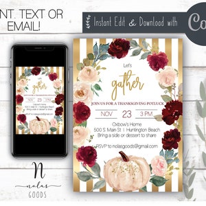 Thanksgiving Dinner Invitation Template, Thanksgiving Invite Digital, Friendsgiving Invitation, Thanksgiving Invitation Digital Download