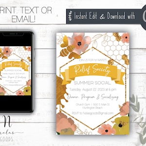 Relief Society Invitations, Summer Social Flyer, Relief Society Invites, Relief Society Activity, Summer Salad Social Invitation Download