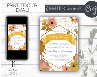 Relief Society Invitations, Summer Social Flyer, Relief Society Invites, Relief Society Activity, Summer Salad Social Invitation Download