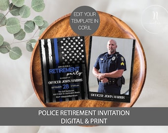 Police Retirement Party Invitation, Thin Blue Line Invitation, Retirement Invitation, Police Retirement Invite