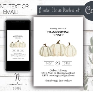 Editable Thanksgiving Dinner Invitation Template, Thanksgiving Dinner Invite, Thanksgiving Invitation Digital Download, Friendsgiving Invite