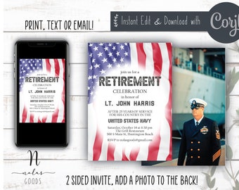 Military Retirement Invitation, Retirement Party Invitation Template,  Retirement Celebration Invitation, Retirement Invite for Man