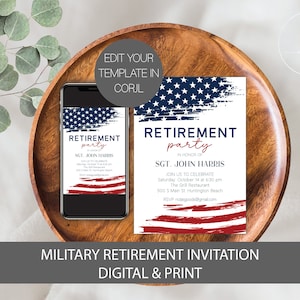 Invitación de jubilación militar, invitación de jubilación, invitación digital para fiesta de jubilación, invitación de jubilación militar