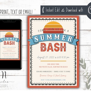 Sommerparty-Einladung, am Ende des Sommers Party-Einladung, Summer Bash Einladung Digitaler Download, Block-Party-Einladung Flyer zum Ausdrucken