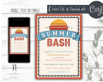 Summer Party Invitation, End of Summer Party Invitation, Summer Bash Invitation Digital Download, Block Party Invitation Flyer Printable