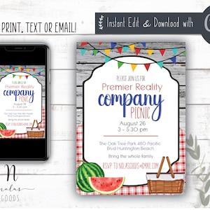 Company Picnic Invitation Editable, Company Party Invitation Digital, Summer Picnic Flyer, Company Picnic Flyer Printable, Summer BBQ Flyer