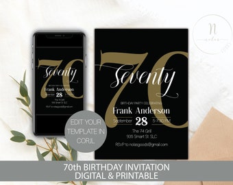 70 Birthday Invitation Men, 70th Birthday Invitation for Women, 70th Birthday Party Invitation, 70th Birthday Invite Template