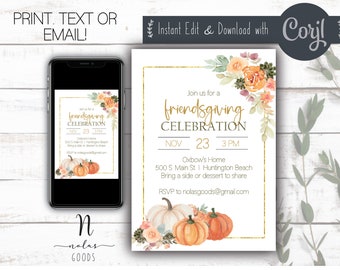 Friendsgiving Invitation Editable, Friendsgiving Potluck Invite, Friendsgiving Dinner Invite, Friendsgiving Invitation Digital Download