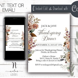 Bewerkbare Thanksgiving diner uitnodiging sjabloon, Thanksgiving diner nodigt afdrukbare, Thanksgiving uitnodiging digitale download