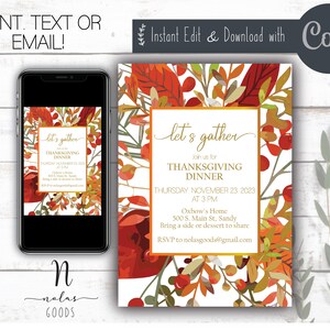 Thanksgiving Dinner Invitation Template, Thanksgiving Invite Digital, Friendsgiving Invitation, Thanksgiving Invitation Digital Download