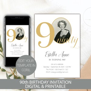 90th Birthday Invitation for Women, 90th Birthday Invite, Ninety Birthday Invitation, 90th Birthday Party Invitation Man