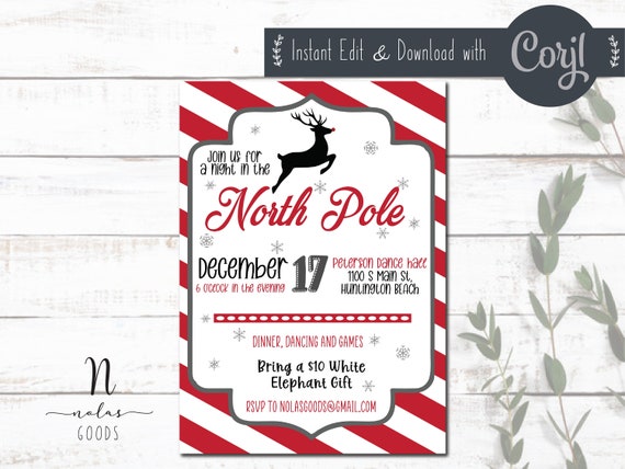 North Pole Party Invitation Custom Printable Instant - Etsy