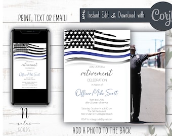 Police Retirement Invitation, Retirement Celebration Invitation, Retirement Party Invitation Template, Retirement Invite for Man
