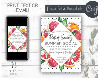 Summer Salad Social Invitation Download, Relief Society Invitations, Relief Society Invites, Summer Social Flyer, Relief Society Activity