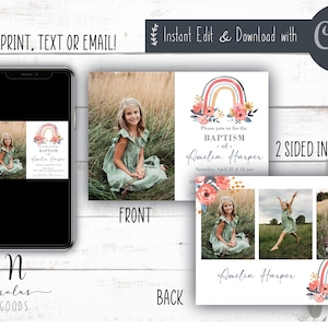 LDS Baptism Invitation Girl Rainbow, LDS Baptism Invitation Instant Download, Baptism Invitation with Photo, LDS Baptism Invite Template
