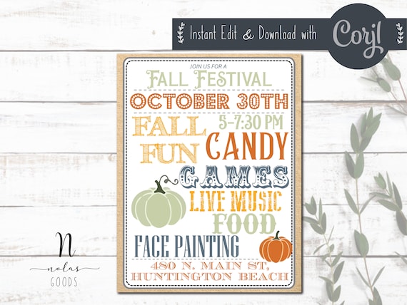 Fall Festival Flyer Digital Download, School Carnival Invitation Printable, Fall Festival Invite Template, Fall Party Invitation Design