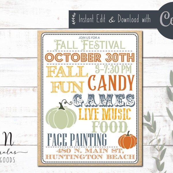 Fall Festival Flyer Digital Download, School Carnival Invitation Printable, Fall Festival Invite Template, Fall Party Invitation Design