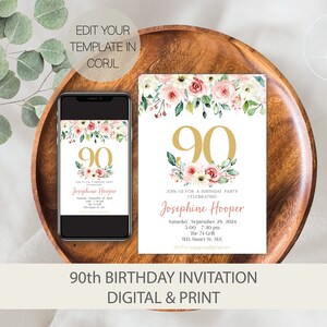 Invito per il 90° compleanno per donne, Invito per il 90° compleanno, Invito per la festa del 90° compleanno, Invito per il novanta compleanno