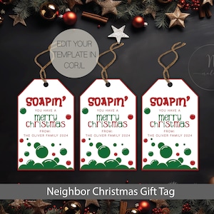 Here&#39;s Soapin You Have a Merry Christmas, Neighbor Christmas Gift Tags, Christmas Neighbor Gift Tag, Christmas Treat Gift Tags,