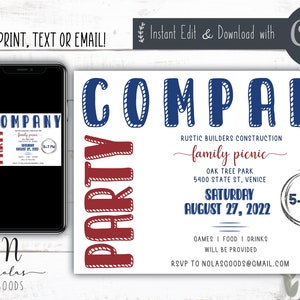 Company Party Invitation Download, Company Picnic Flyer Printable, Employee Appreciation BBQ, Company BBQ Invite Template