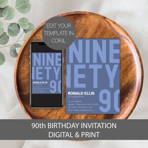 Ninety Birthday Invitation, 90th Birthday Invite, 90th Birthday Invitation for Women, 90th Birthday Party Invitation Man