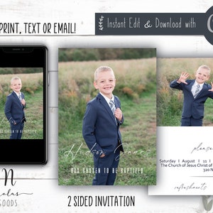 LDS Baptism Invitation Instant Download, Baptism Invitation with Photo, LDS Baptism Invite Template, Baptism Announcement LDS Boy