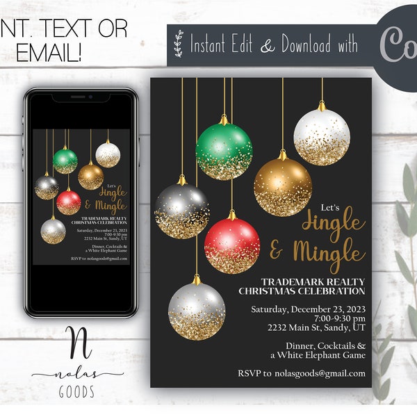 Jingle and Mingle Invitation, Corporate Christmas Party Invitation,  Holiday Work Party Invitation, Work Holiday Party Invite