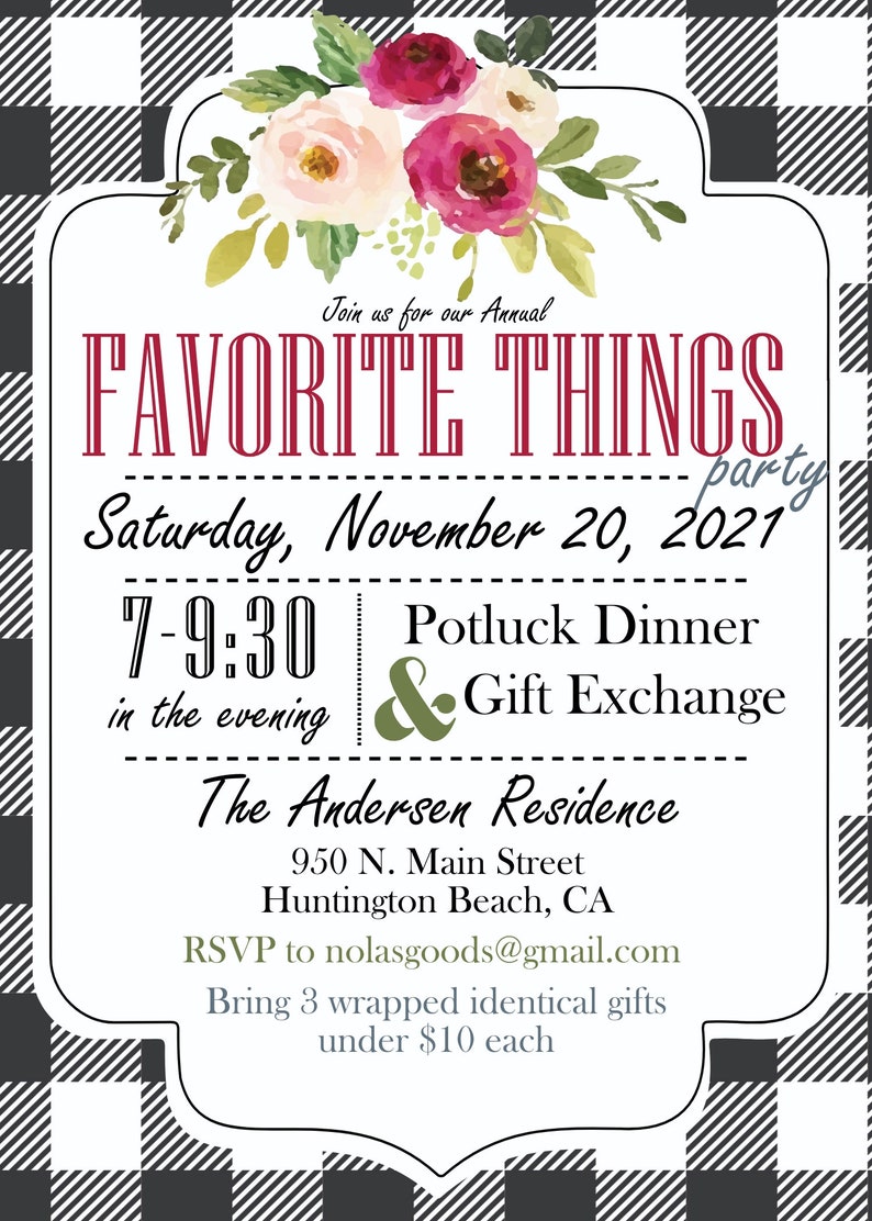 Favorite Things Party Invitation Printable My Favorite Things - Etsy