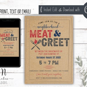 Neighborhood Meet and Greet Invitation, Block Party Invitation Flyer Printable, Neighborhood BBQ Invite, Block Party Invite Template