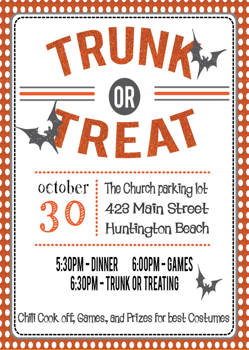 Trunk or Treat Halloween Party invitation invite Event Flyer Etsy