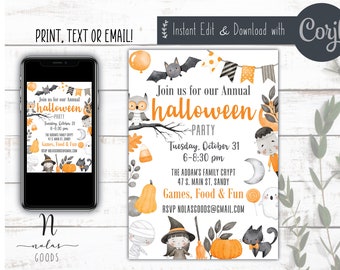 Kids Halloween Party Invitation Digital, Halloween Bash Invitation, Halloween Party Flyer Template, Halloween Party Invite Kids