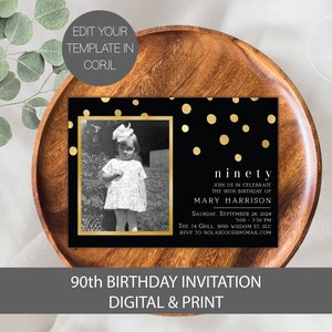 90th Birthday Invitation for Women, Ninety Birthday Invitation, 90th Birthday Invite, 90th Birthday Party Invitation Man