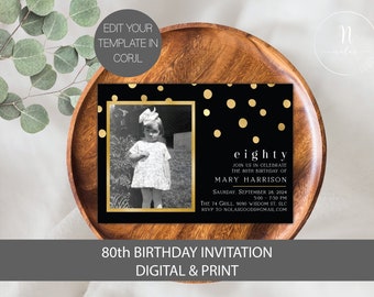 80th Birthday Invite Women, 80 Birthday Invitation, 80th Birthday Party Invitation, 80th Birthday Invitation for Men with Photo