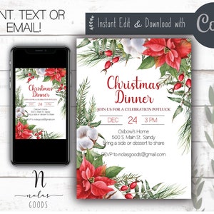 Editable Christmas Dinner Invitation, Christmas Dinner Party Invite, Christmas Brunch Invite, Holiday Dinner Party Invite