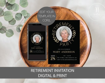 Retirement Invite Women, Retirement Invitation, Retirement Party Invite, Retirement Celebration Invitation, Retirement Invitation for Men