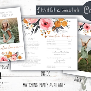 LDS Baptism Program with Pictures, LDS Baptism Program Template, LDS Girl Baptism Program, Baptism Program lds