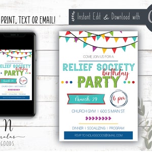 Relief Society Birthday Invite, Relief Society Invitation Printable, LDS Relief Society Invite, Relief Society Birthday Invitation
