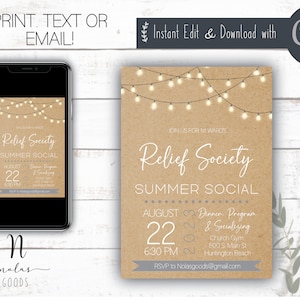 Relief Society Invites, Summer Social Flyer, Relief Society Activity, Relief Society Invitations, Summer Salad Social Invitation Download