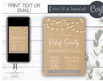 Relief Society Invites, Summer Social Flyer, Relief Society Activity, Relief Society Invitations, Summer Salad Social Invitation Download