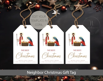 Nativity Christmas Tags Editable, Christmas Treat Gift Tags, Neighbor Christmas Gift Tags, Christmas Neighbor Gift Tag,