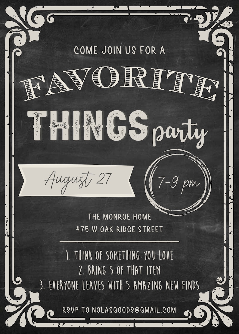 Favorite Things Party Invitation Printable My Favorite Things | Etsy