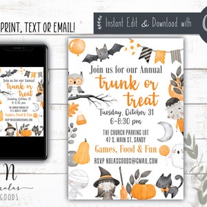 Halloween Trunk or Treat Invitation Download, Trunk or Treat Invite Printable, School Halloween Party Flyer, Trunk or Treat Flyer Template