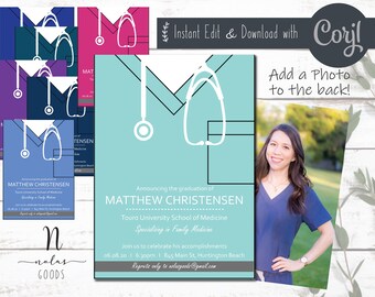 Medical School Graduation Announcement, Nurse Graduation Invitation with Photo, RN Graduation Announcement, Doctor Graduation Invitation