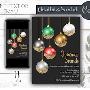 Christmas Brunch Invitation, Christmas Breakfast Invite, Holiday Brunch Invite, Editable Christmas Dinner Invitation