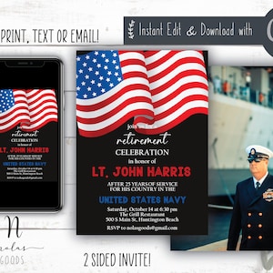 Military Retirement Invitation, Retirement Invitation with Photo, Retirement Party Invitation Template,  Retirement Celebration Invitation