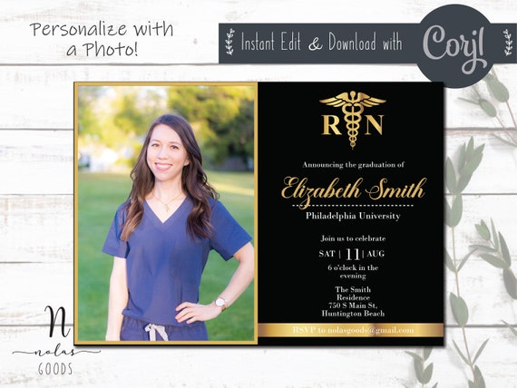 RN Graduation Invitation with Photos, Nurse Graduation Invite Digital Template, Nursing School Announcement Printable