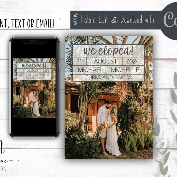 Elopement Announcement Digital, Elopement Announcement Card, We Eloped Announcement, Just Married Announcement