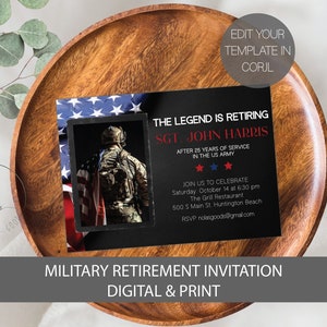 Invitación de jubilación militar con foto, invitaciones de jubilación del ejército, invitación de jubilación de la fuerza aérea, invitación de jubilación